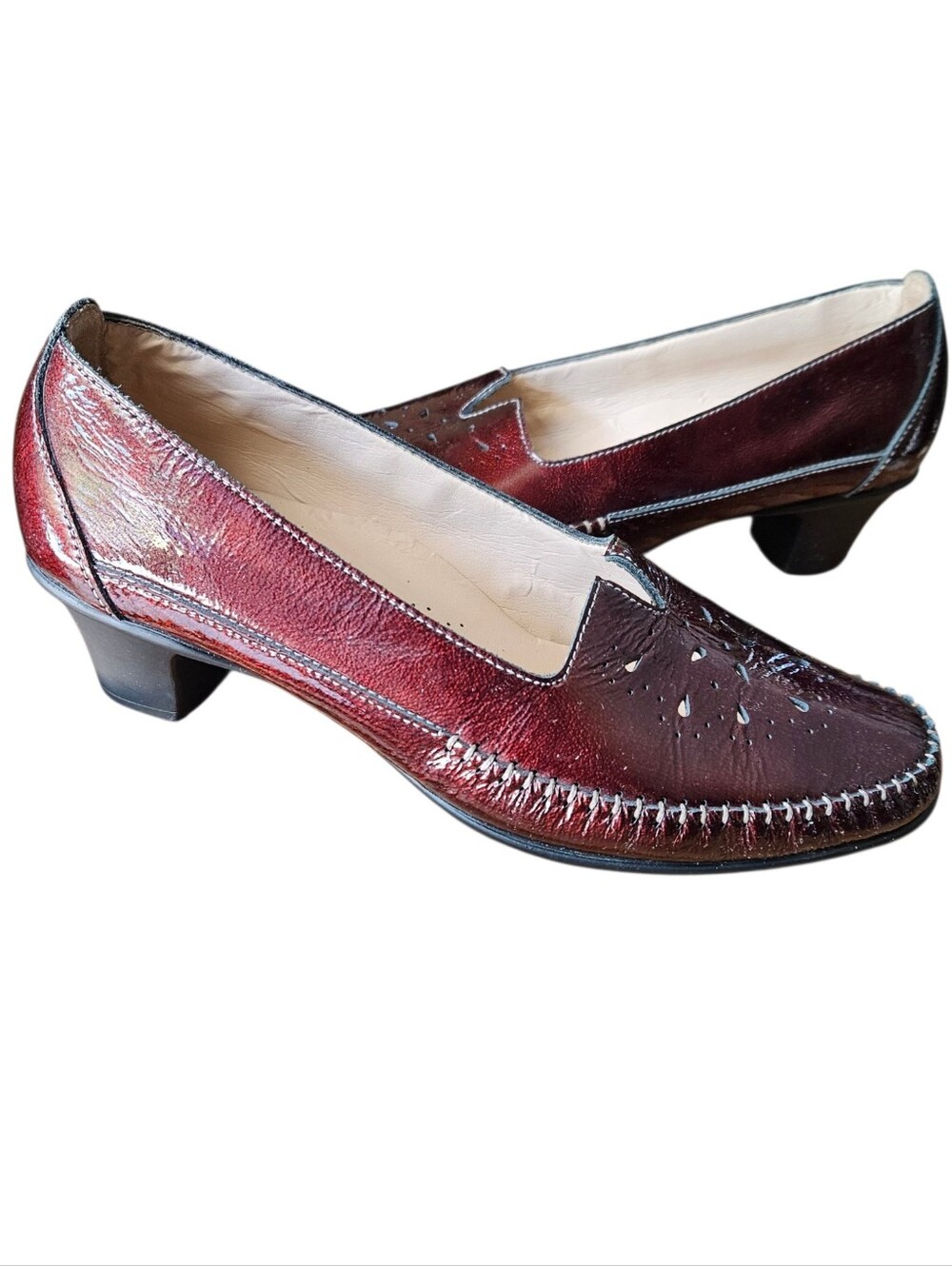 SAS Sonyo Slip On Heels Burgandy Patent Leather Size 8.5 W